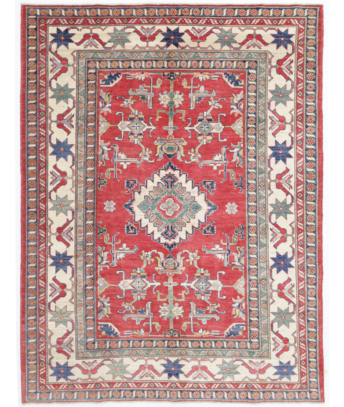 Hand Knotted Kazak Wool Rug 6' 8" X 8' 8" 6' 8" X 8' 8" (203 X 264) / Red / Ivory