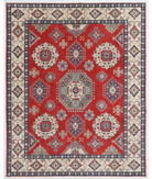 Hand Knotted Tribal Kazak Wool Rug - 8'1'' x 10'2'' 8' 1" X 10' 2" ( 246 X 310 ) / Red / Ivory