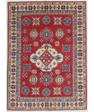 Hand Knotted Tribal Kazak Wool Rug - 6'2'' x 8'4'' 6' 2" X 8' 4" ( 188 X 254 ) / Red / Ivory