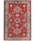 Hand Knotted Kazak Wool Rug 4' 2" X 6' 2" 4' 2" X 6' 2" (127 X 188) / Red / Ivory