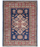Hand Knotted Kazak Wool Rug 4' 11" X 6' 8" 4' 11" X 6' 8" (150 X 203) / Blue / Red