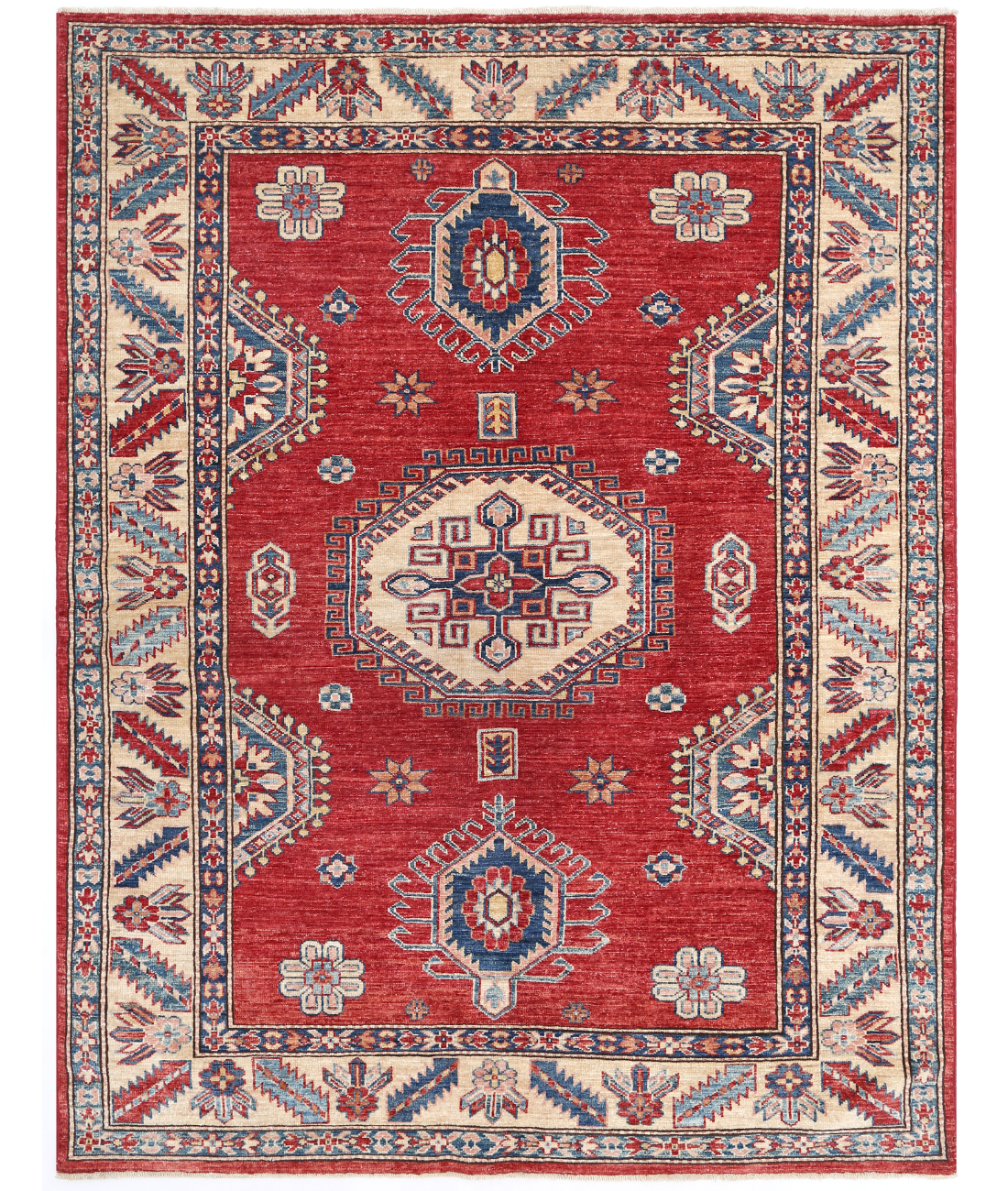 Hand Knotted Kazak Wool Rug 4' 11" X 6' 4" 4' 11" X 6' 4" (150 X 193) / Red / Ivory