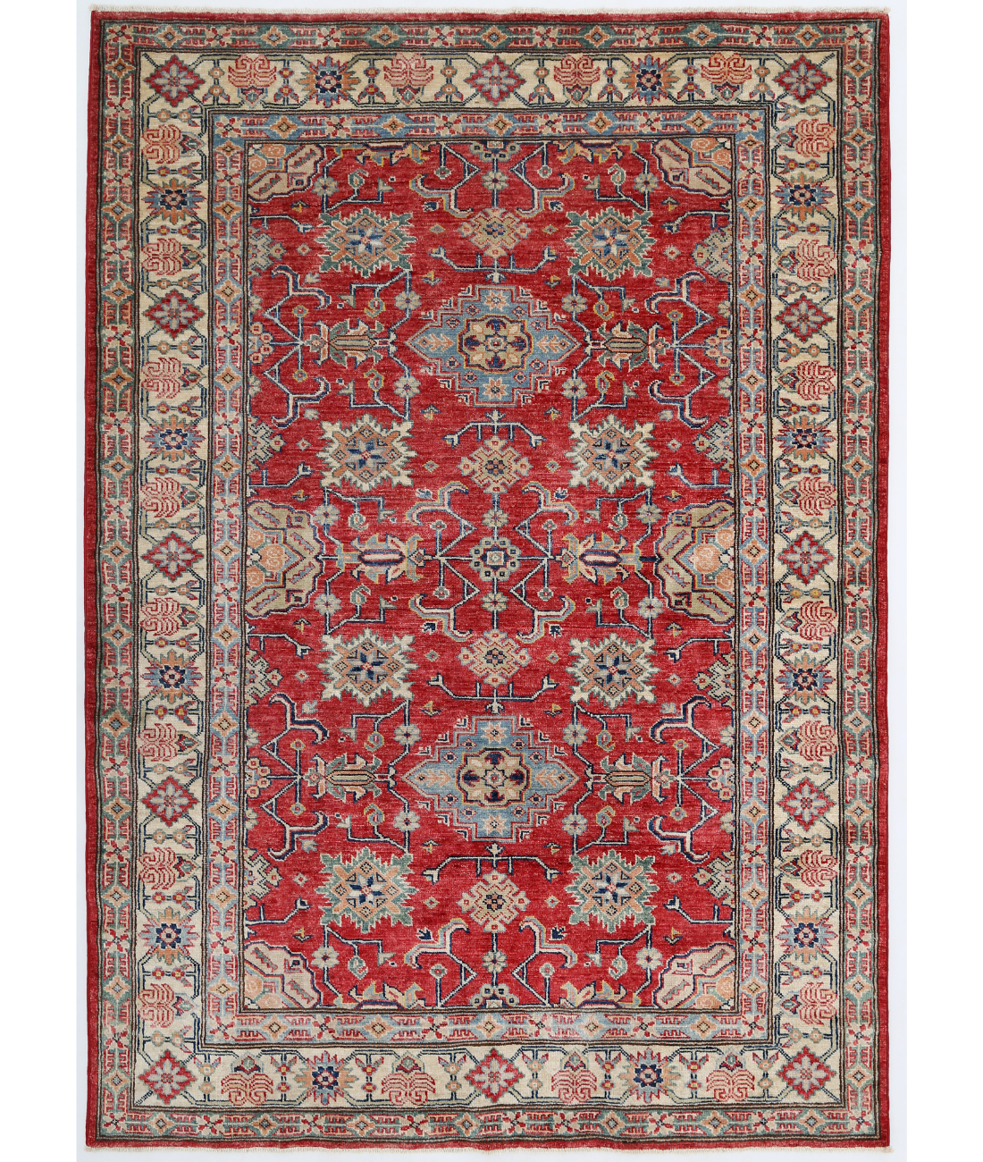 Hand Knotted Kazak Wool Rug 4' 9" X 6' 8" 4' 9" X 6' 8" (145 X 203) / Red / Ivory