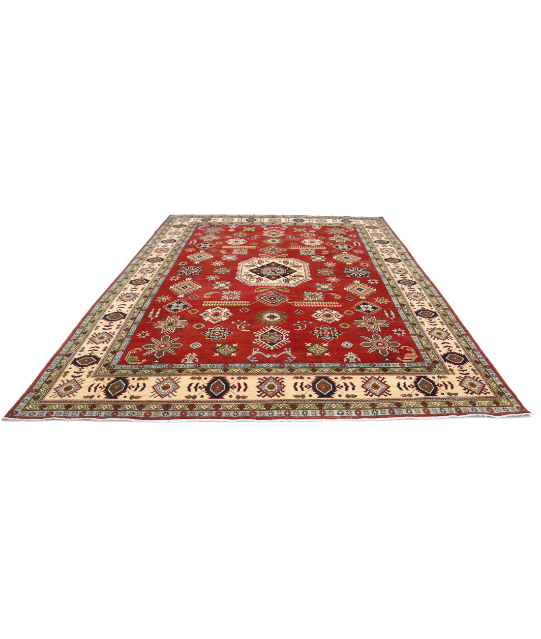 Kazak 9' 0" X 11' 7" Hand-Knotted Wool Rug 9' 0" X 11' 7" (274 X 353) / Red / Ivory