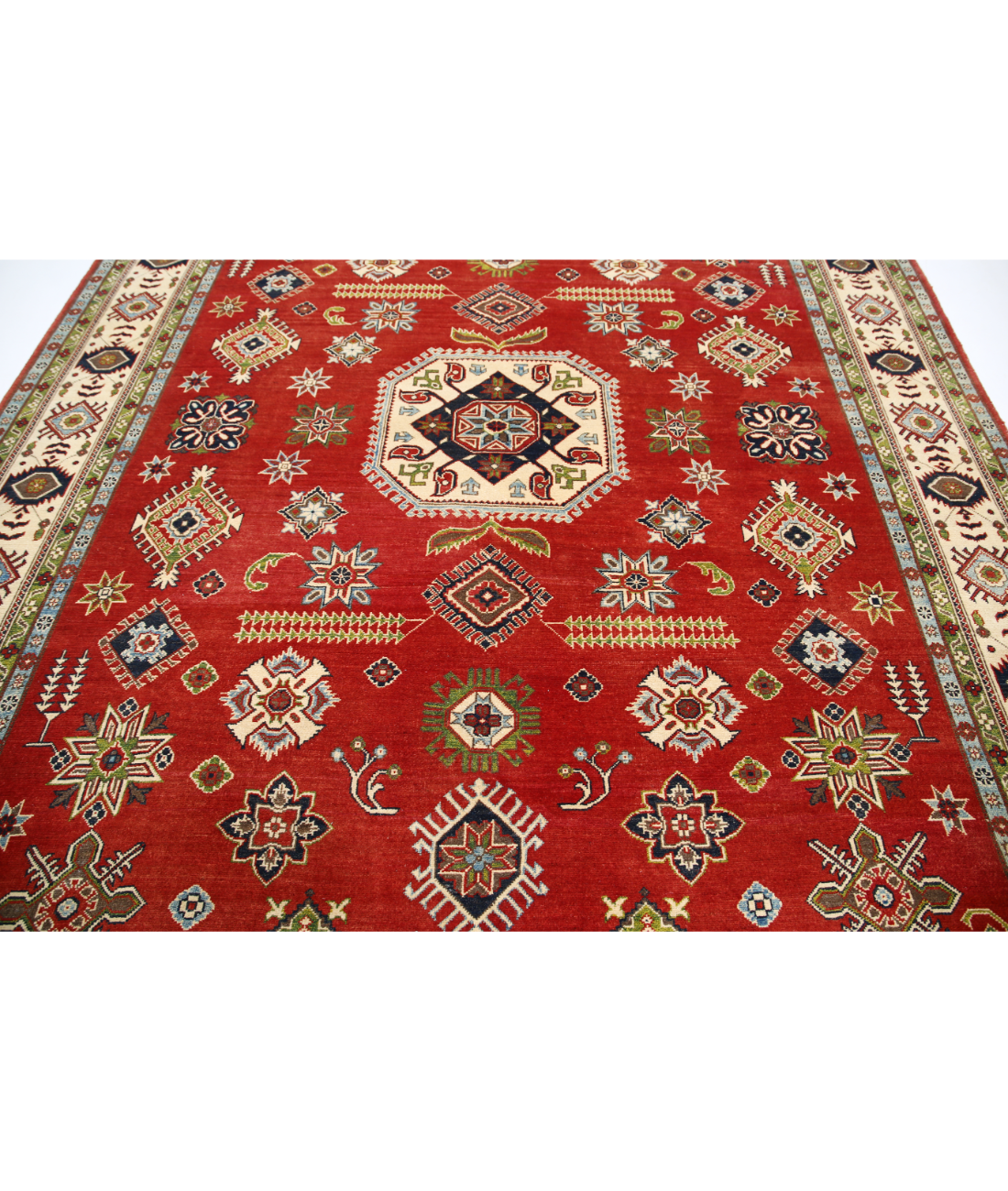 Kazak 9' 0" X 11' 7" Hand-Knotted Wool Rug 9' 0" X 11' 7" (274 X 353) / Red / Ivory