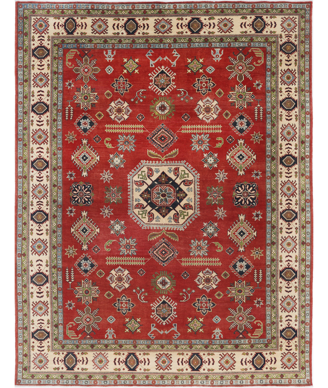 Kazak 9' 0" X 11' 7" Hand-Knotted Wool Rug 9' 0" X 11' 7" (274 X 353) / Red / Ivory