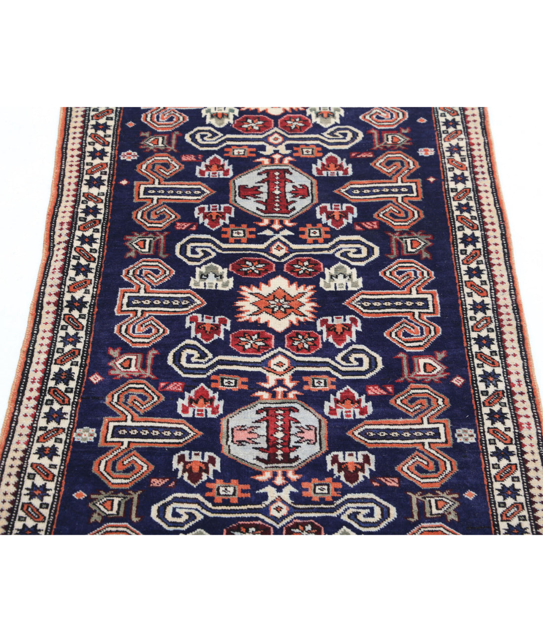 Kazak 2'5'' X 3'7'' Hand-Knotted Wool Rug 2'5'' x 3'7'' (73 X 108) / Blue / Ivory