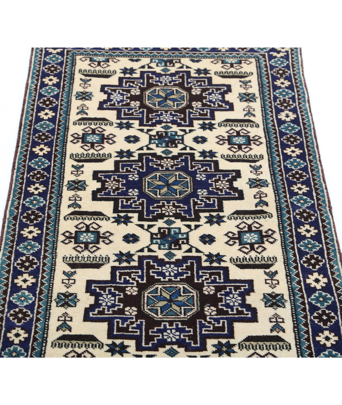 Kazak 2'3'' X 3'9'' Hand-Knotted Wool Rug 2'3'' x 3'9'' (68 X 113) / Ivory / Blue