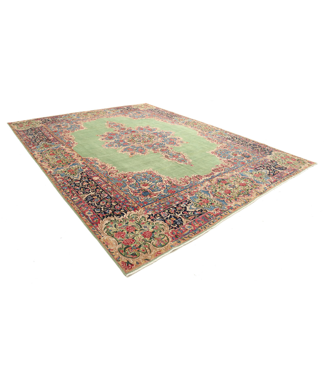 Kerman 11'2'' X 14'5'' Hand-Knotted Wool Rug 11'2'' x 14'5'' (335 X 433) / Green / Black