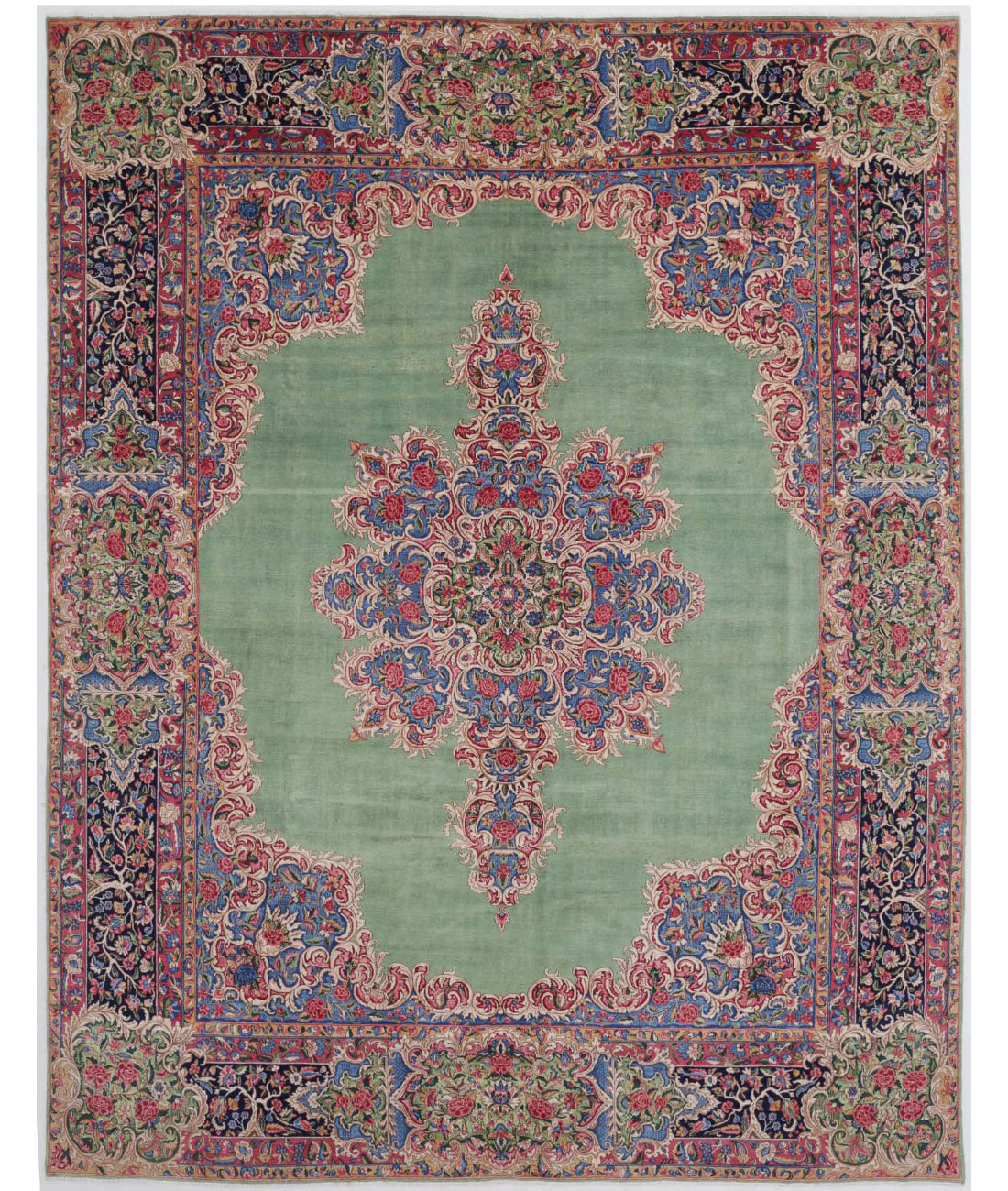 Kerman 11'2'' X 14'5'' Hand-Knotted Wool Rug 11'2'' x 14'5'' (335 X 433) / Green / Black