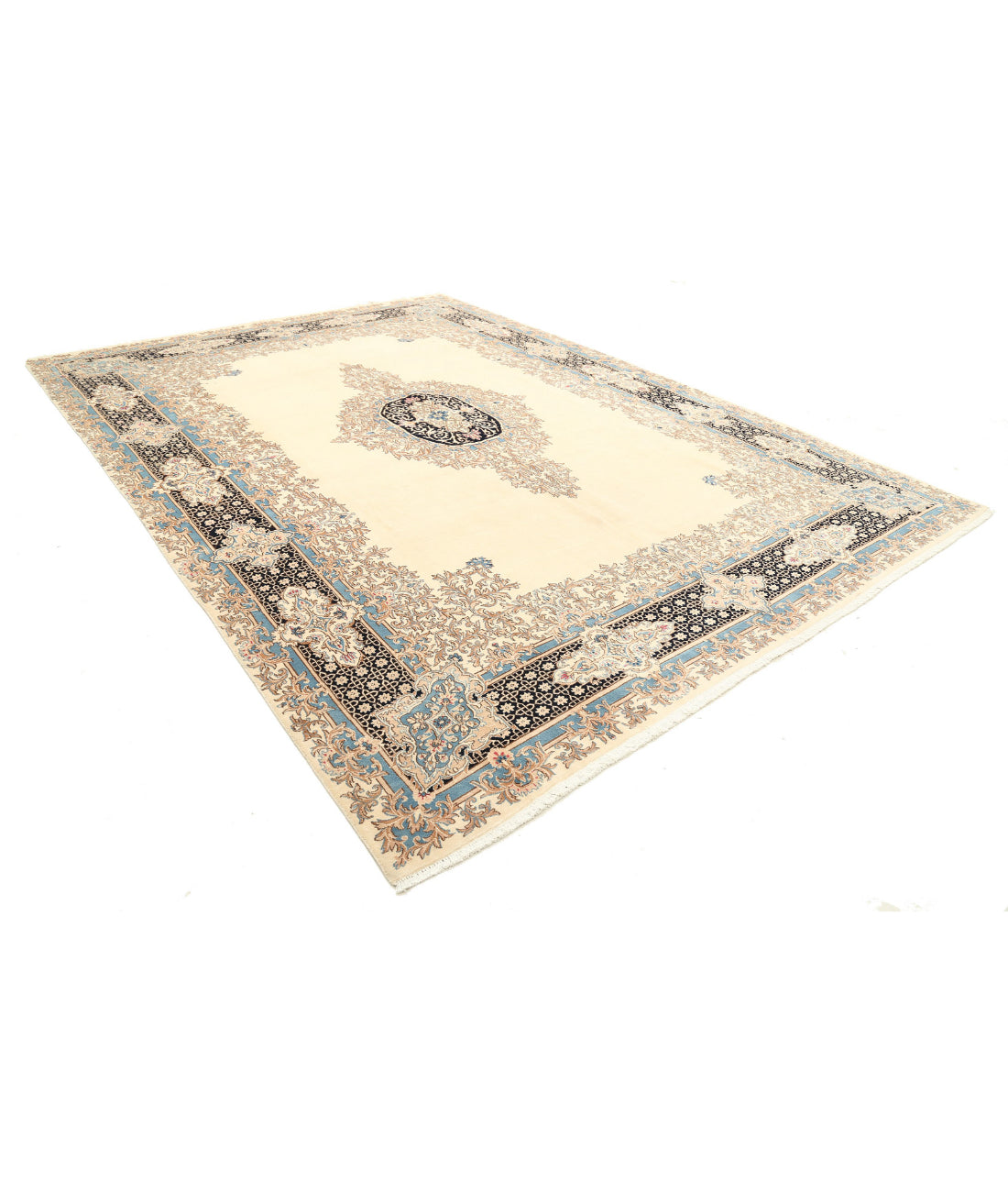 Kerman 9'11'' X 13'8'' Hand-Knotted Wool Rug 9'11'' x 13'8'' (298 X 410) / Ivory / Blue