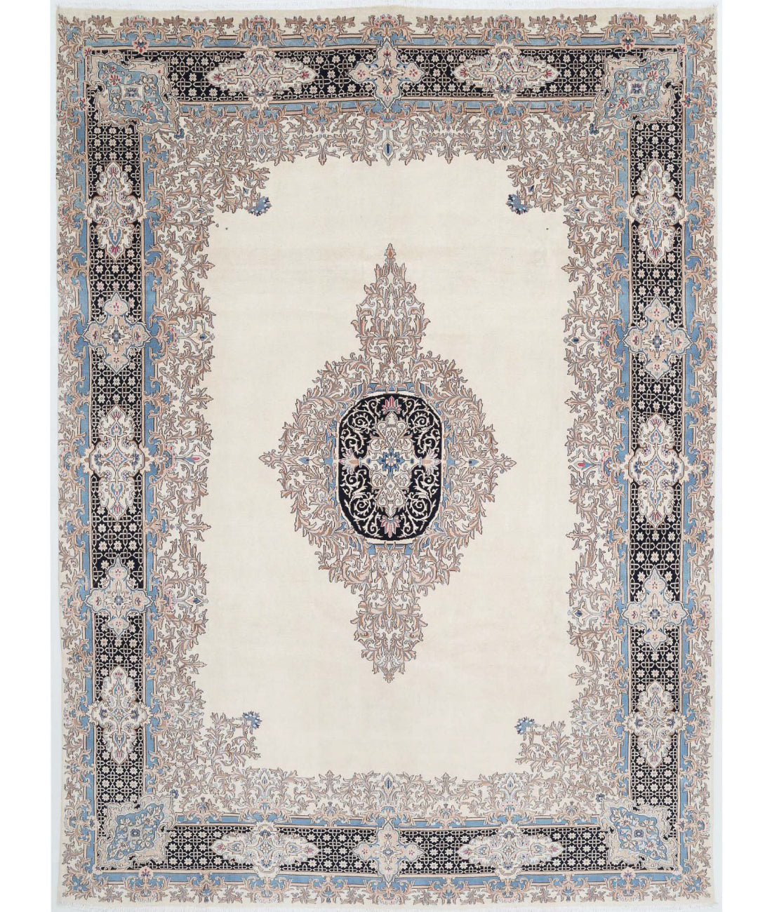 Kerman 9'11'' X 13'8'' Hand-Knotted Wool Rug 9'11'' x 13'8'' (298 X 410) / Ivory / Blue