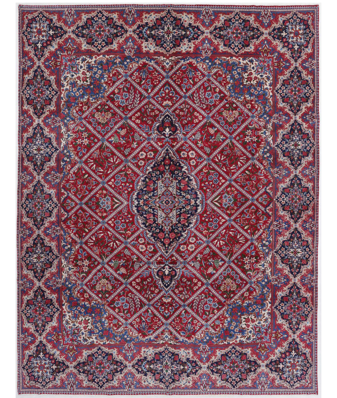 Kerman 9'9'' X 12'9'' Hand-Knotted Wool Rug 9'9'' x 12'9'' (293 X 383) / Red / Blue