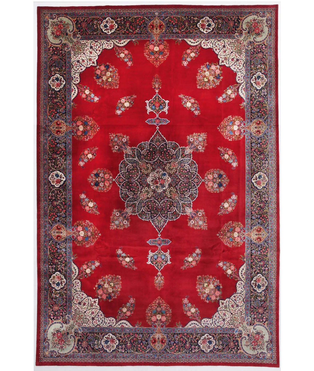 Kerman 11'6'' X 17'5'' Hand-Knotted Wool Rug 11'6'' x 17'5'' (345 X 523) / Red / Blue