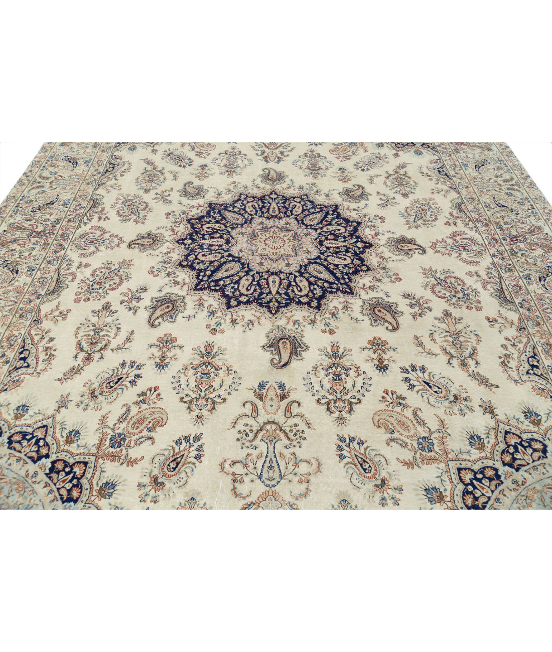 Kerman 9'9'' X 13'2'' Hand-Knotted Wool Rug 9'9'' x 13'2'' (293 X 395) / Ivory / Red