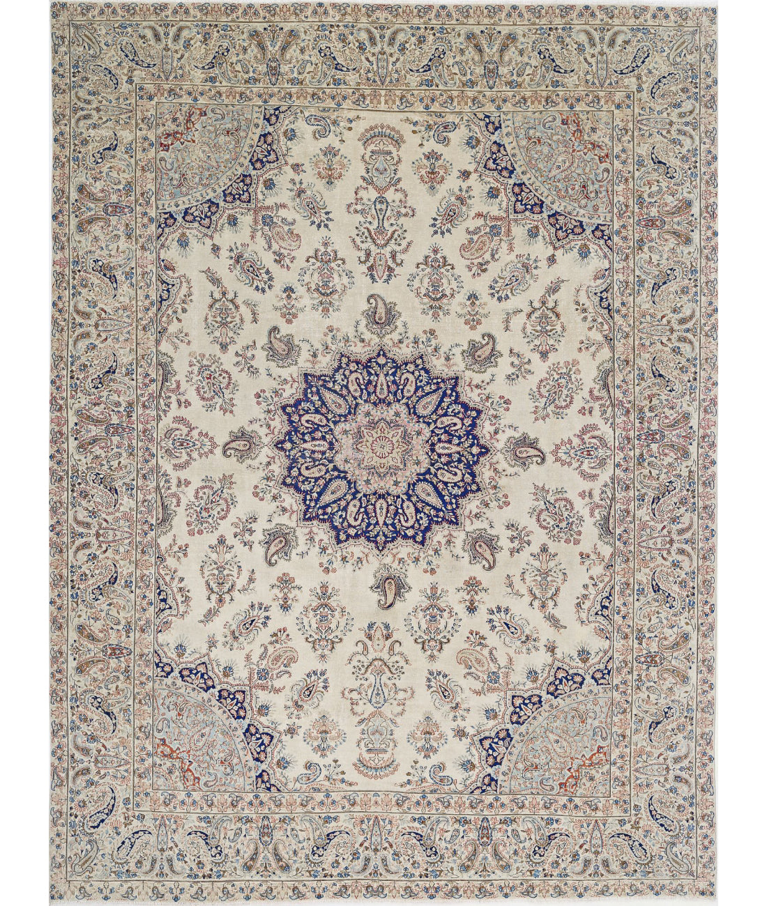 Kerman 9'9'' X 13'2'' Hand-Knotted Wool Rug 9'9'' x 13'2'' (293 X 395) / Ivory / Red