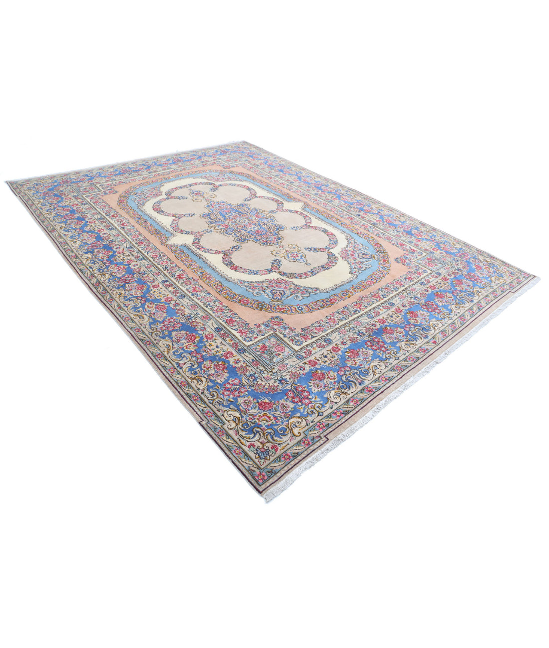 Kerman 8'0'' X 10'10'' Hand-Knotted Wool Rug 8'0'' x 10'10'' (240 X 325) / Ivory / Blue