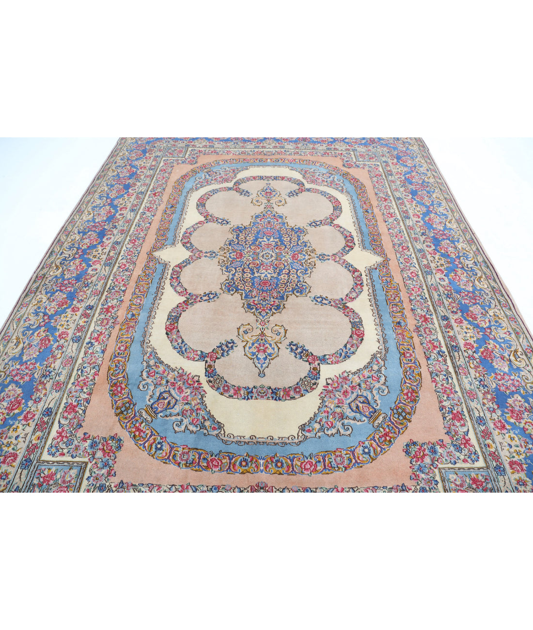 Kerman 8'0'' X 10'10'' Hand-Knotted Wool Rug 8'0'' x 10'10'' (240 X 325) / Ivory / Blue