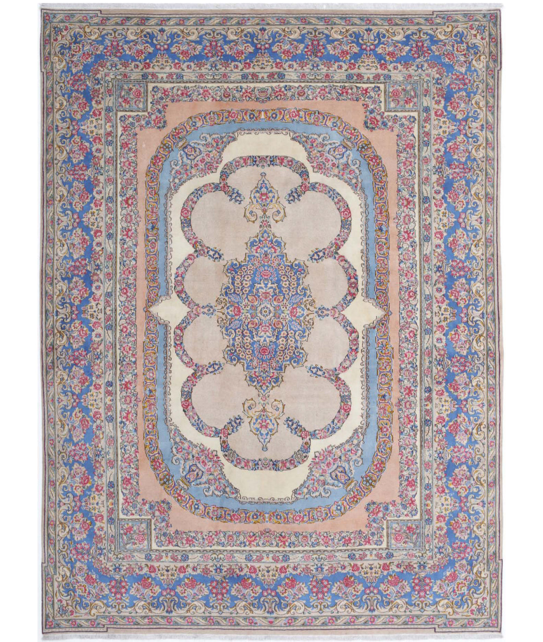 Kerman 8'0'' X 10'10'' Hand-Knotted Wool Rug 8'0'' x 10'10'' (240 X 325) / Ivory / Blue