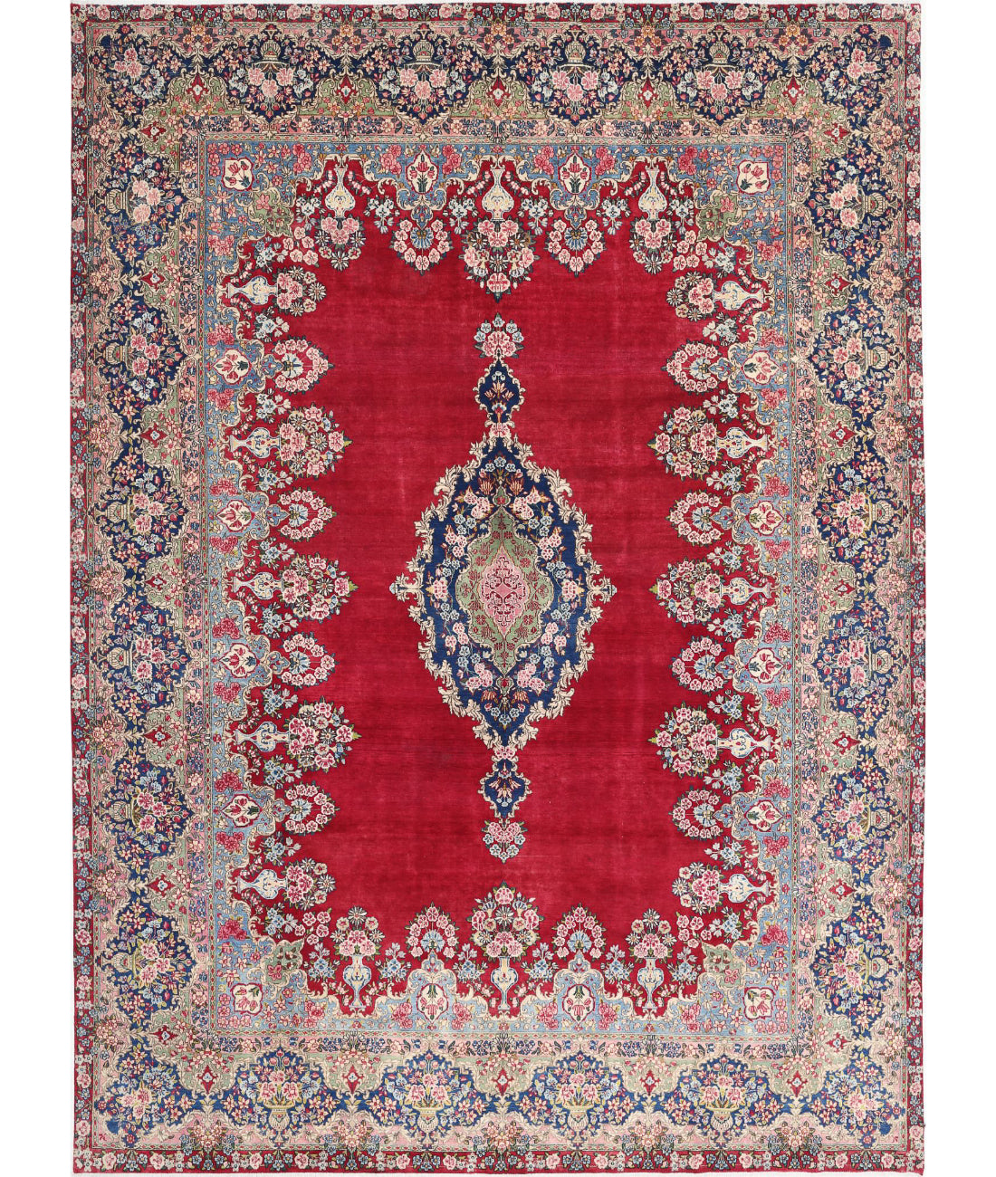 Kerman 9'11'' X 13'9'' Hand-Knotted Wool Rug 9'11'' x 13'9'' (298 X 413) / Red / Blue