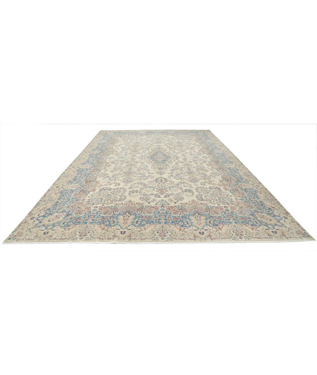 Kerman 10'8'' X 16'9'' Hand-Knotted Wool Rug 10'8'' x 16'9'' (320 X 503) / Ivory / Blue