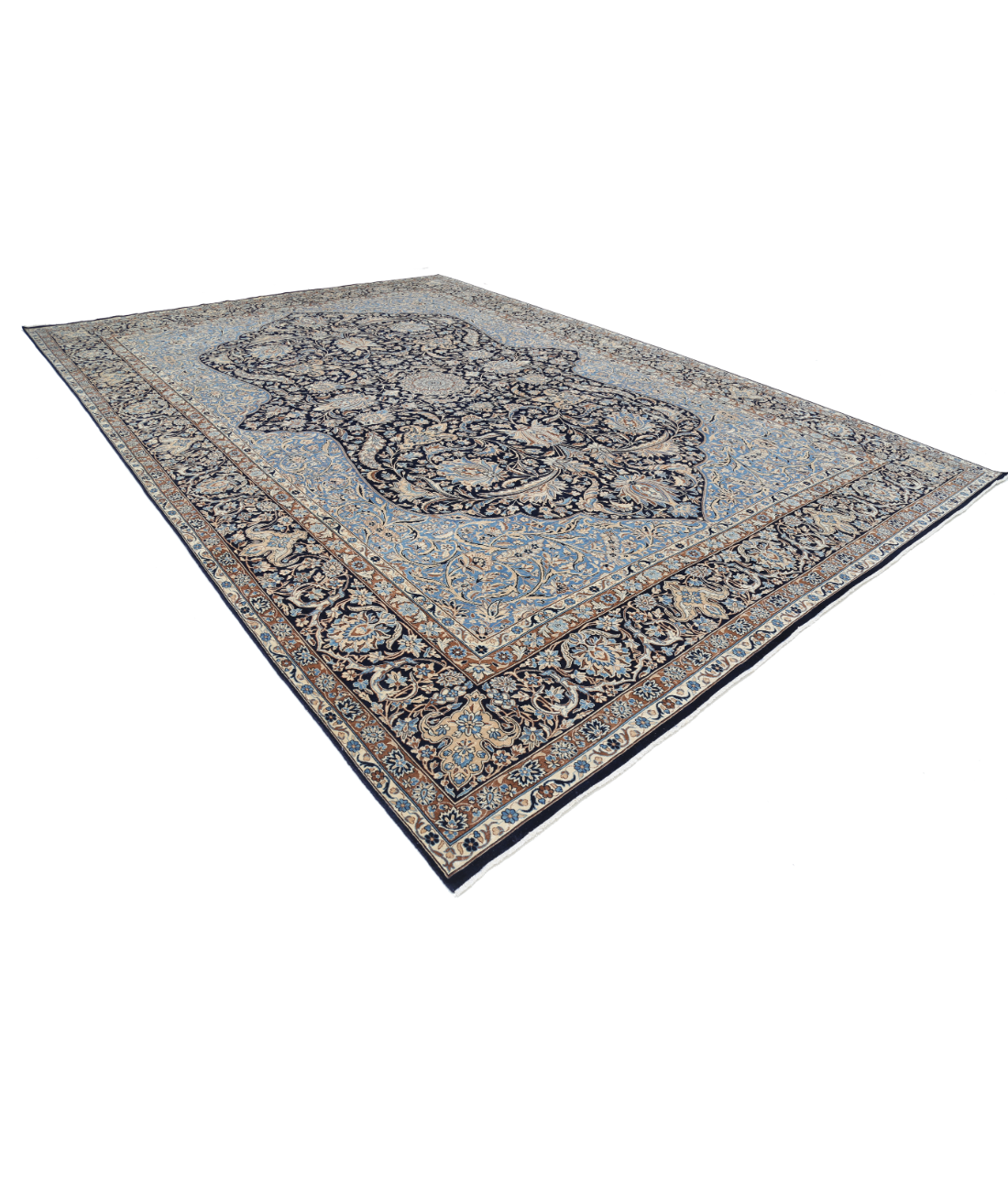 Hand Knotted Kerman Wool Rug 11' 8" X 16' 10" 11' 8" X 16' 10" (356 X 513) / Blue / Taupe