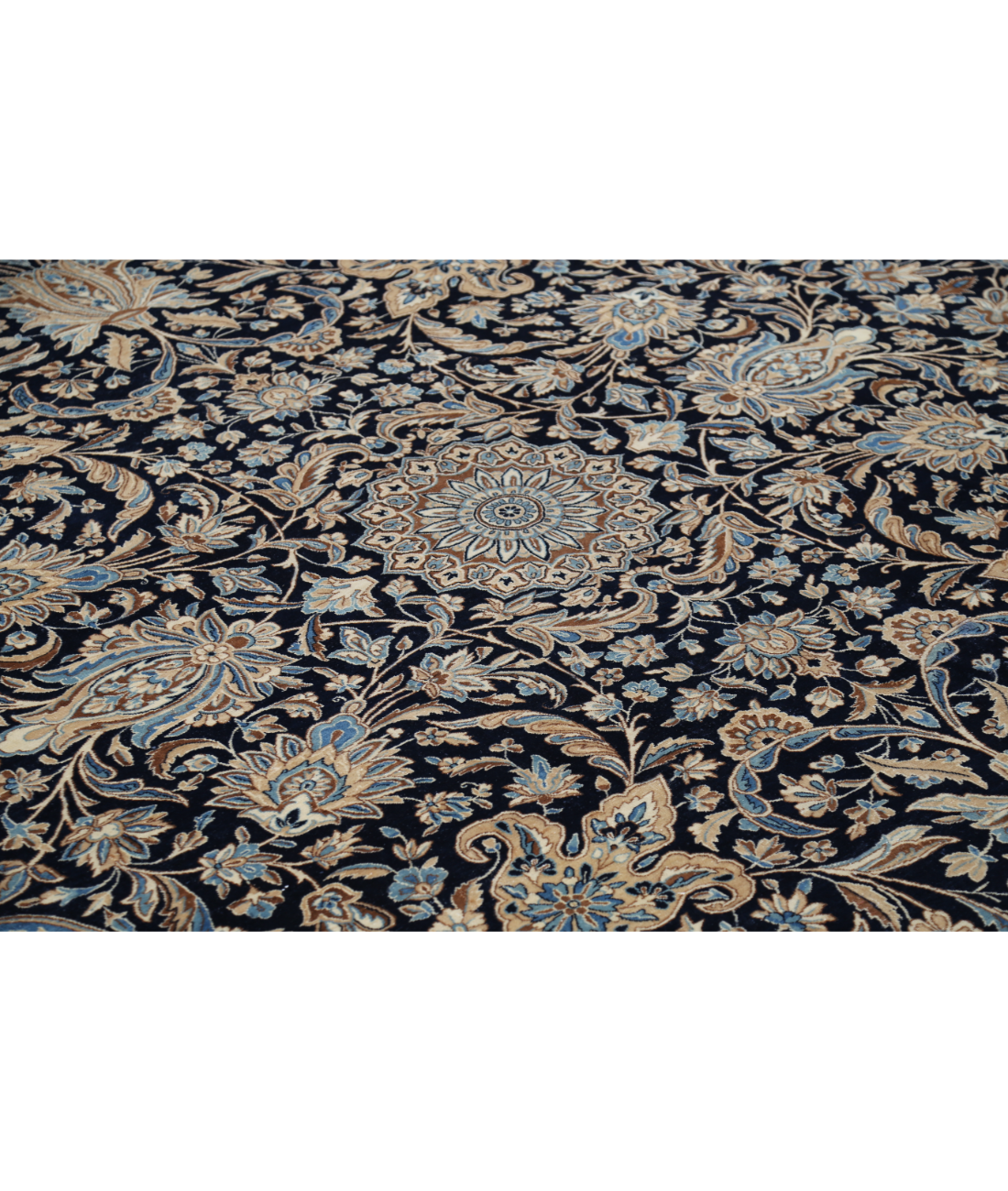 Hand Knotted Kerman Wool Rug 11' 8" X 16' 10" 11' 8" X 16' 10" (356 X 513) / Blue / Taupe