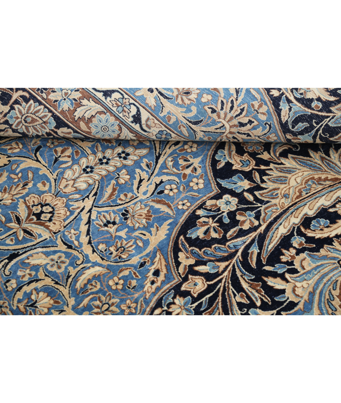 Hand Knotted Kerman Wool Rug 11' 8" X 16' 10" 11' 8" X 16' 10" (356 X 513) / Blue / Taupe