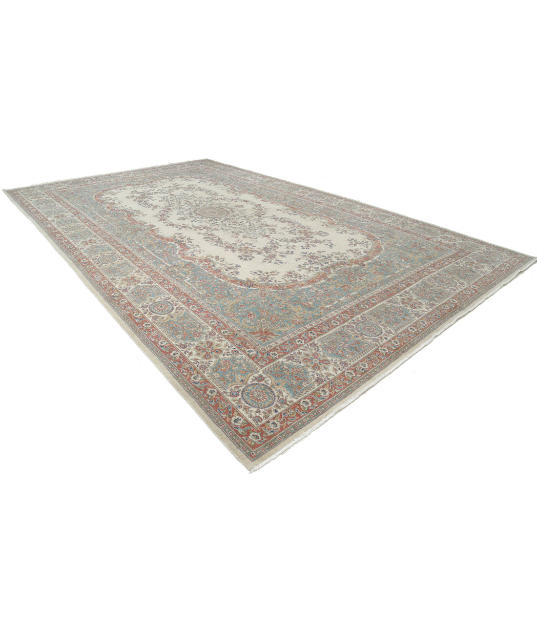 Kerman 11'8'' X 19'3'' Hand-Knotted Wool Rug 11'8'' x 19'3'' (350 X 578) / Ivory / Blue