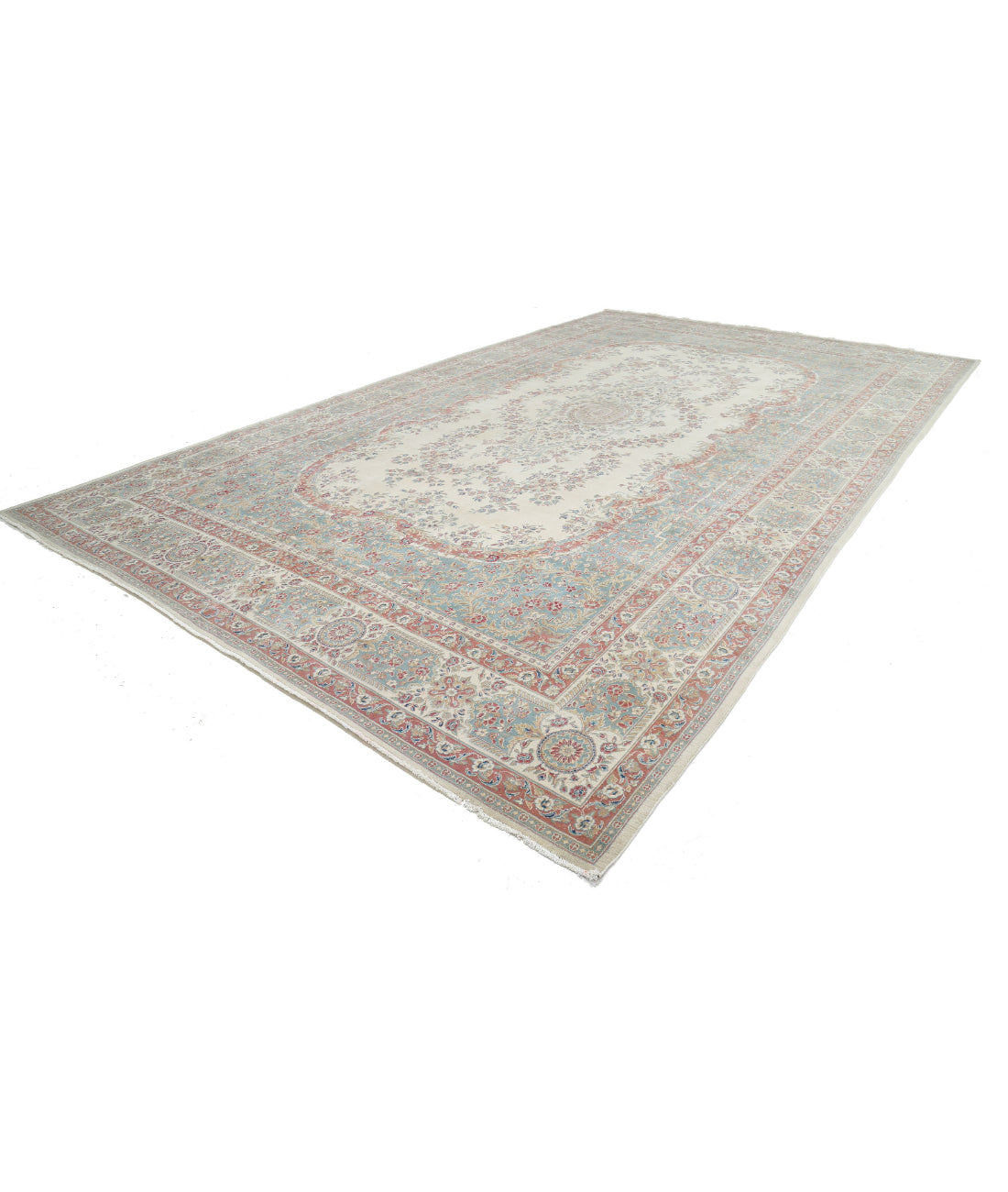 Kerman 11'8'' X 19'3'' Hand-Knotted Wool Rug 11'8'' x 19'3'' (350 X 578) / Ivory / Blue