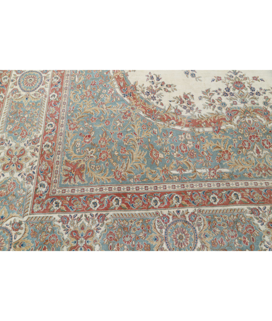 Kerman 11'8'' X 19'3'' Hand-Knotted Wool Rug 11'8'' x 19'3'' (350 X 578) / Ivory / Blue