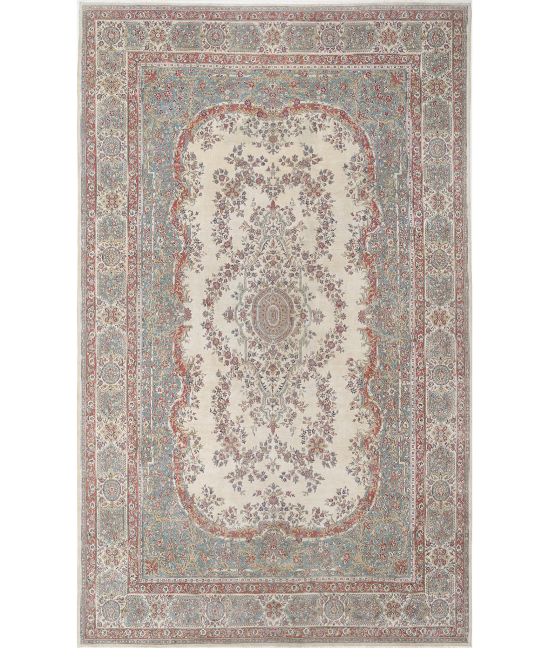 Kerman 11'8'' X 19'3'' Hand-Knotted Wool Rug 11'8'' x 19'3'' (350 X 578) / Ivory / Blue