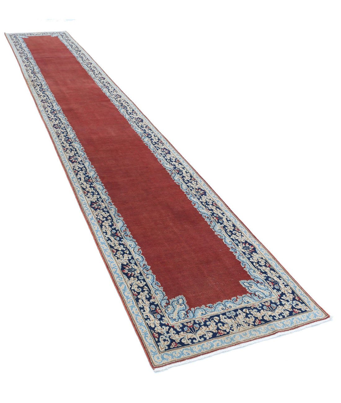 Kerman 2'9'' X 17'4'' Hand-Knotted Wool Rug 2'9'' x 17'4'' (83 X 520) / Rust / Blue