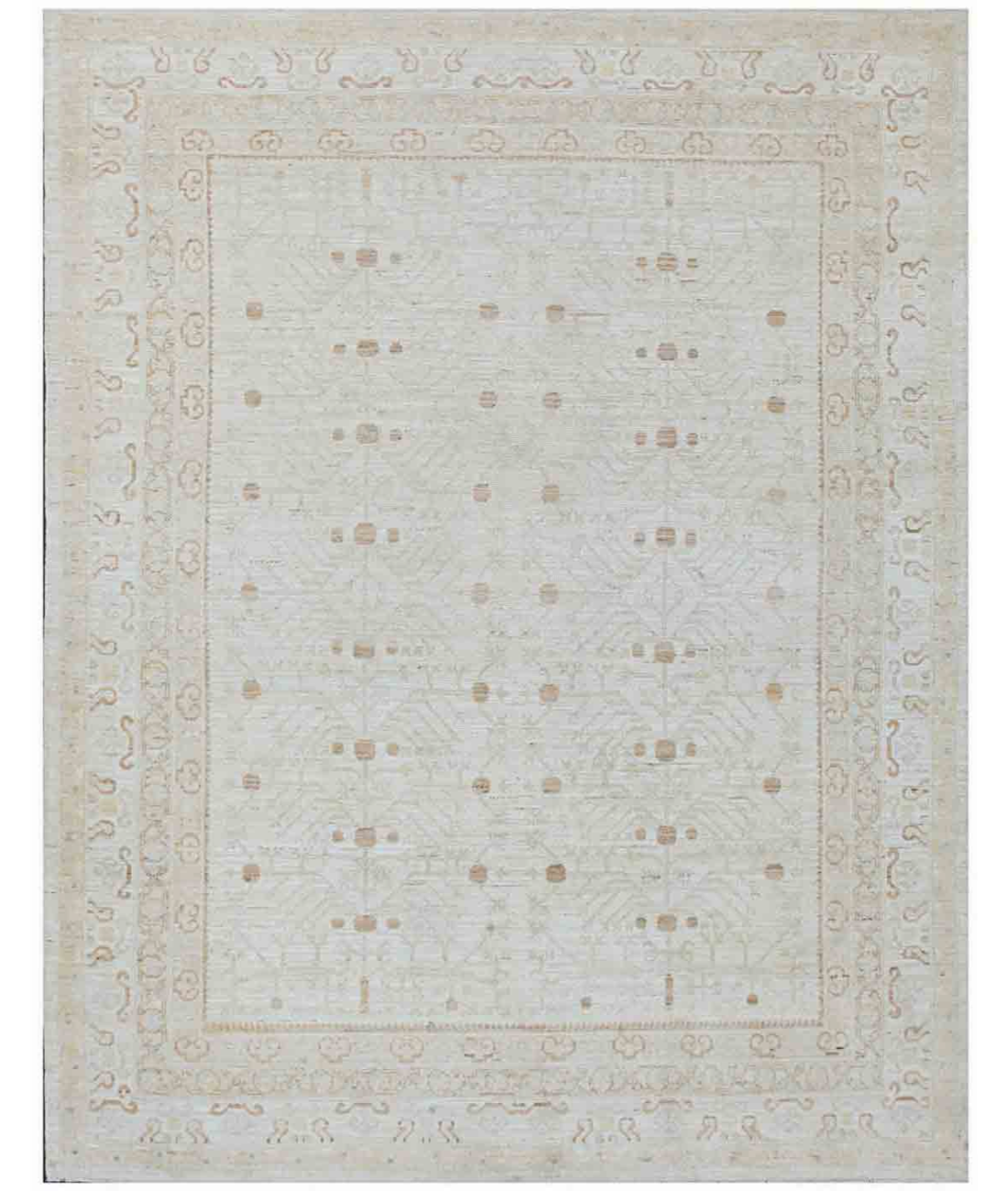 Hand Knotted Khotan Wool Rug 8' 0" X 10' 1" 8' 0" X 10' 1" (244 X 307) / Ivory / Taupe