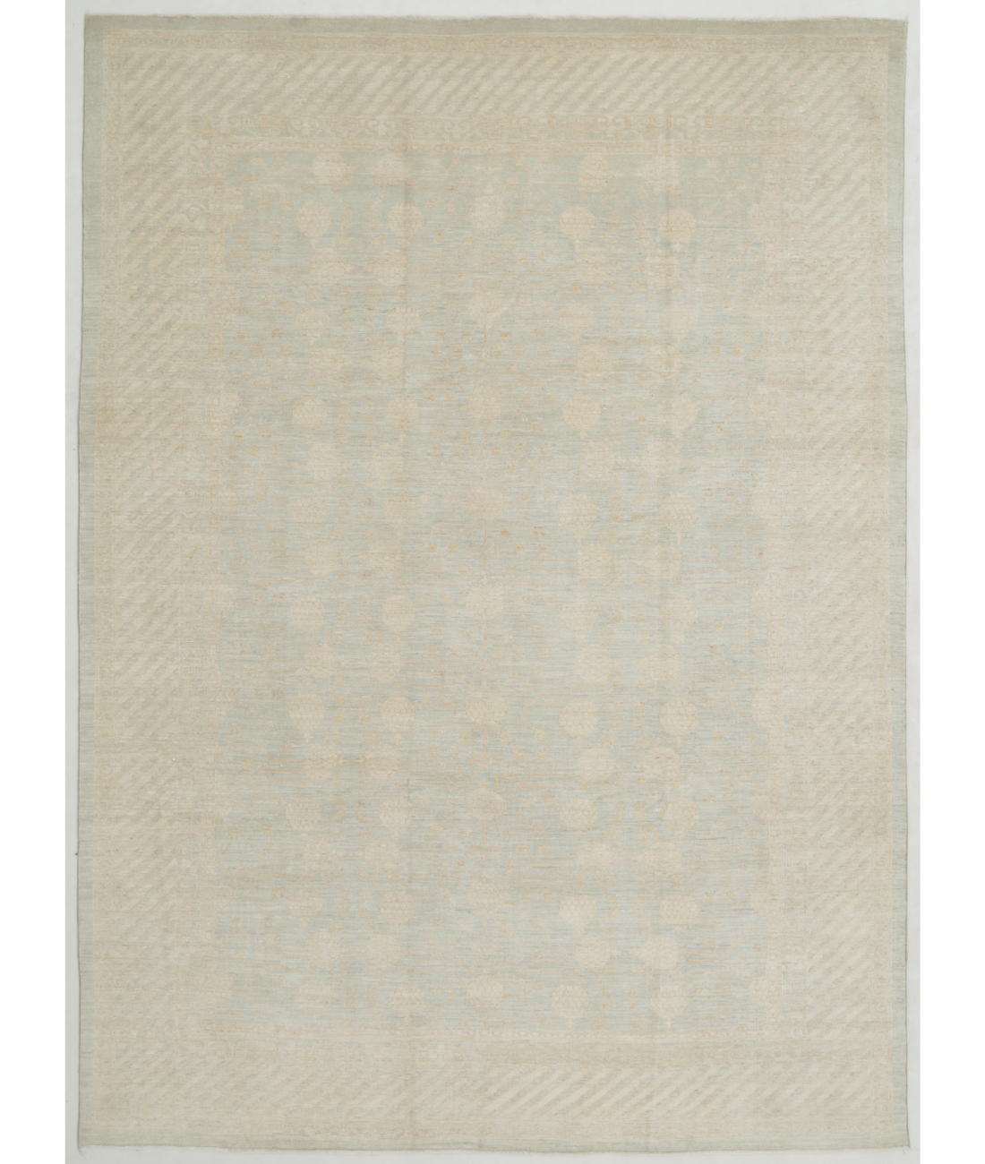 Hand Knotted Khotan Wool Rug 8' 10" X 12' 2" 8' 10" X 12' 2" (269 X 371) / Silver / Ivory
