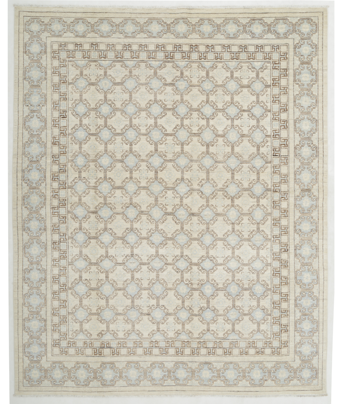 Hand Knotted Khotan Wool Rug 7' 10" X 9' 7" 7' 10" X 9' 7" (239 X 292) / Ivory / Blue