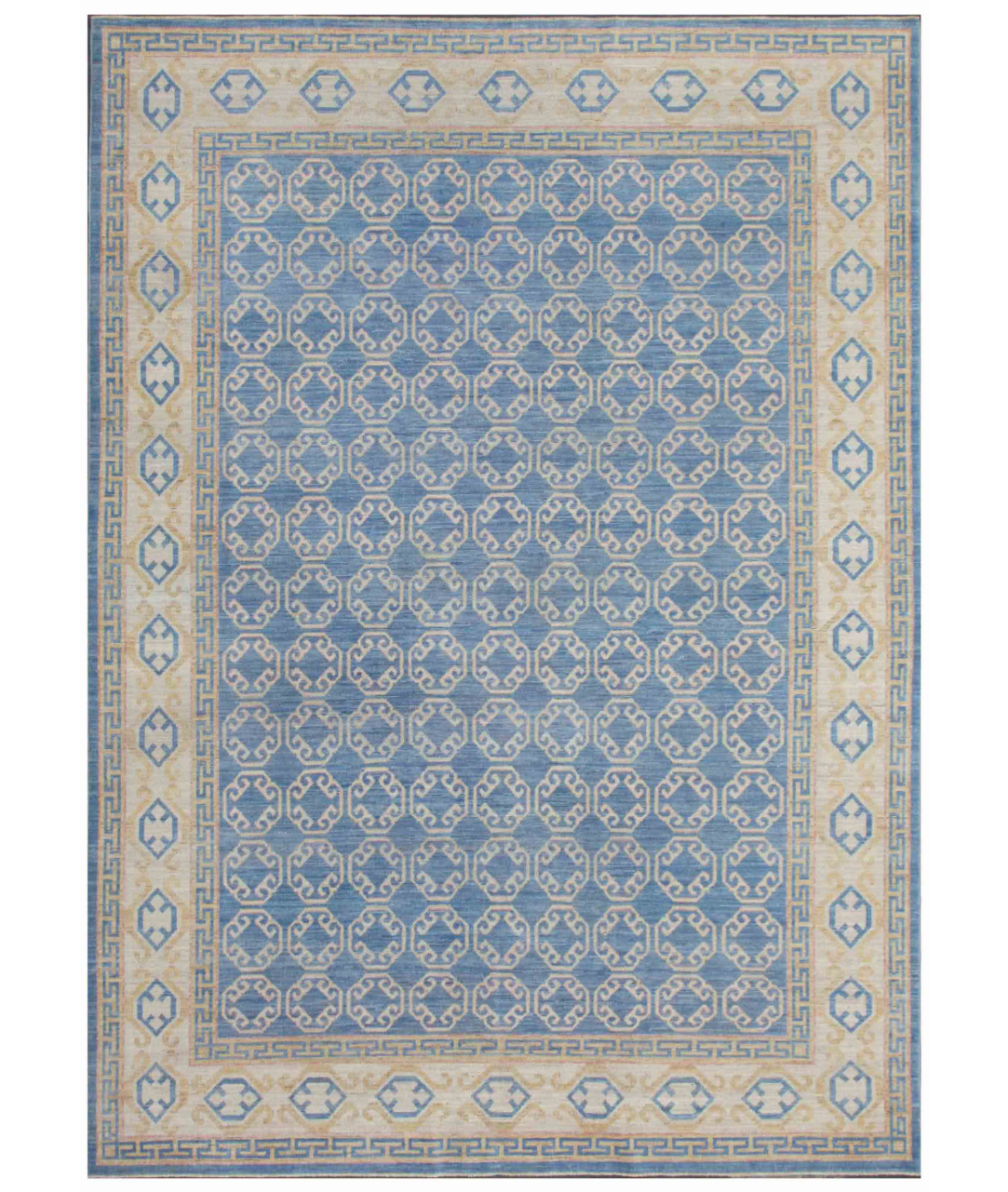 Hand Knotted Khotan Wool Rug 8' 10" X 12' 2" 8' 10" X 12' 2" (269 X 371) / Blue / Ivory