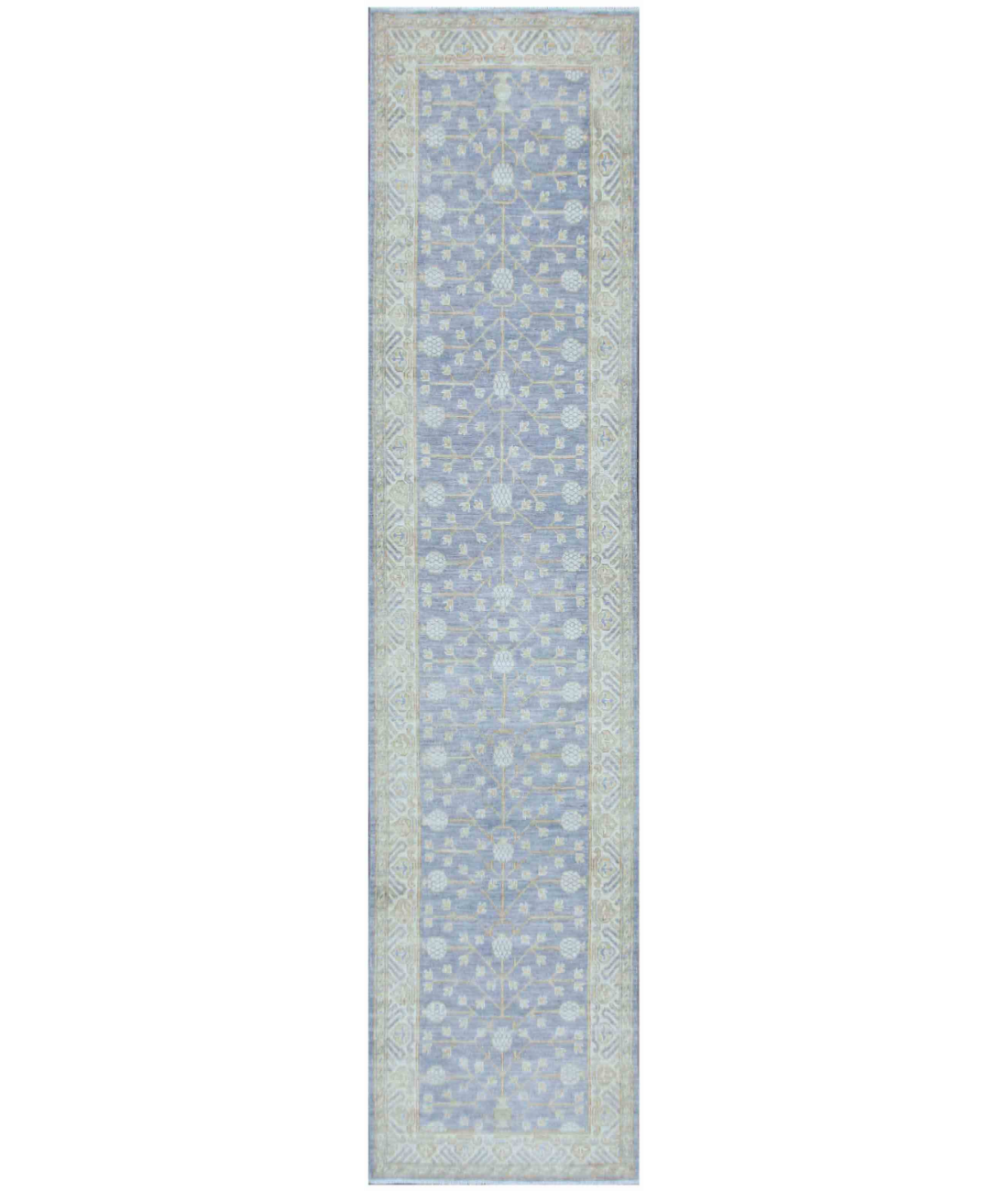 Hand Knotted Khotan Wool Rug 3' 0" X 12' 8" 3' 0" X 12' 8" (91 X 386) / Grey / Ivory