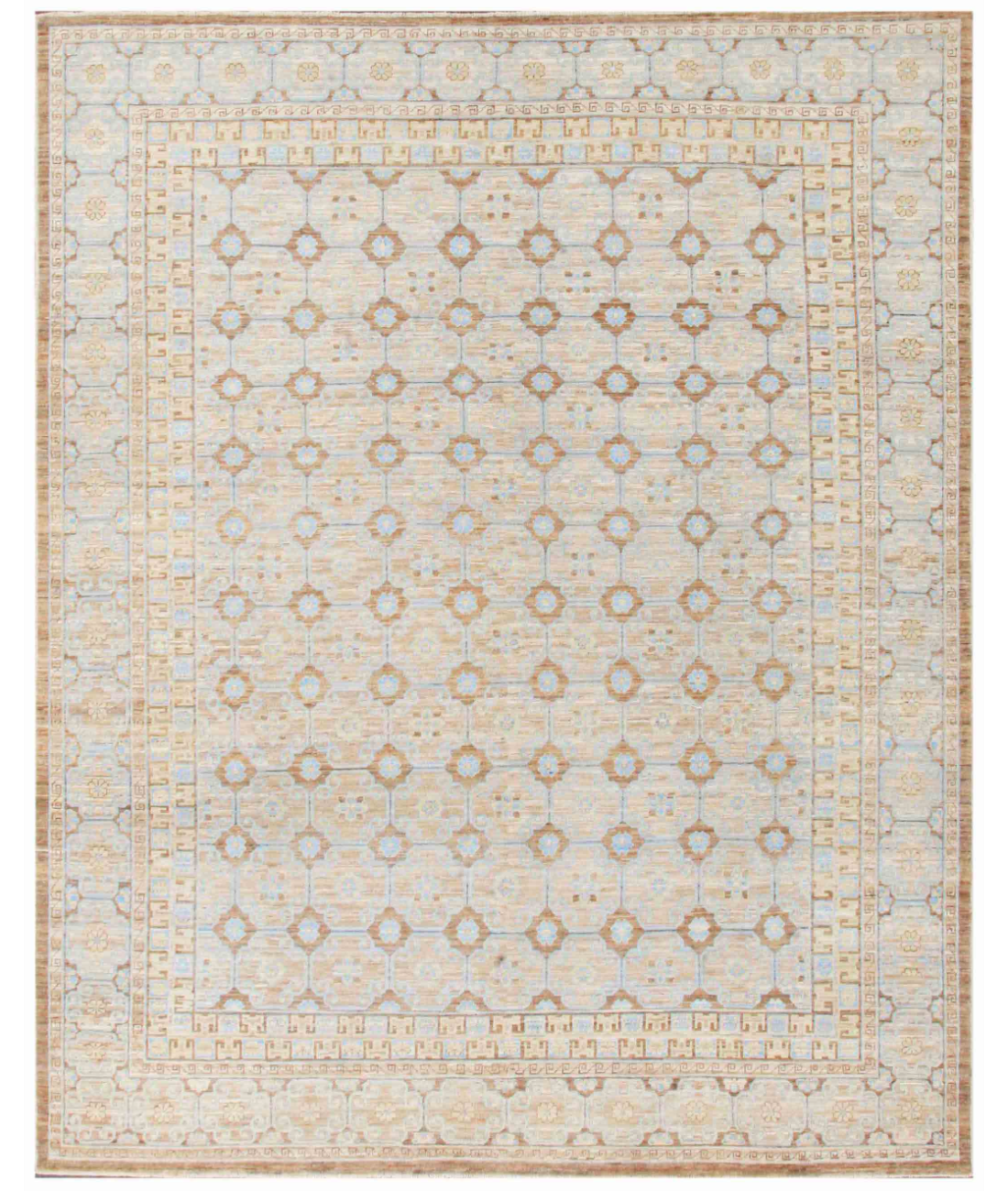 Hand Knotted Khotan Wool Rug - 7'10'' x 9'9'' 7' 10" X 9' 9" ( 239 X 297 ) / Brown / Blue