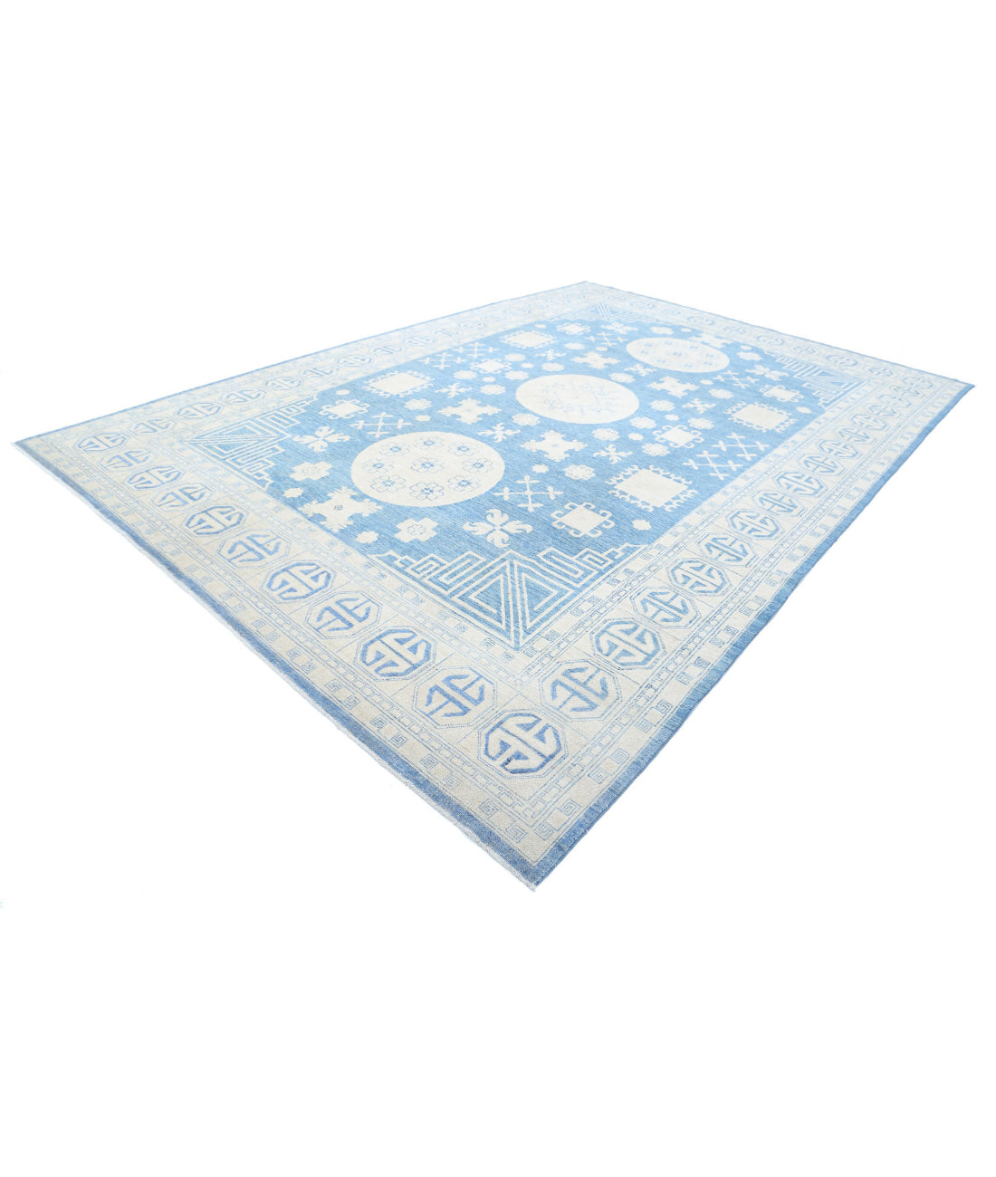 Khotan 9'8'' X 14'1'' Hand-Knotted Wool Rug 9'8'' x 14'1'' (290 X 423) / Blue / Ivory