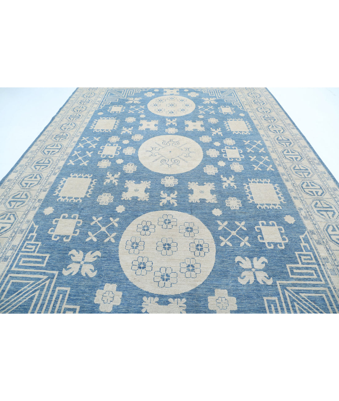 Khotan 9'8'' X 14'1'' Hand-Knotted Wool Rug 9'8'' x 14'1'' (290 X 423) / Blue / Ivory