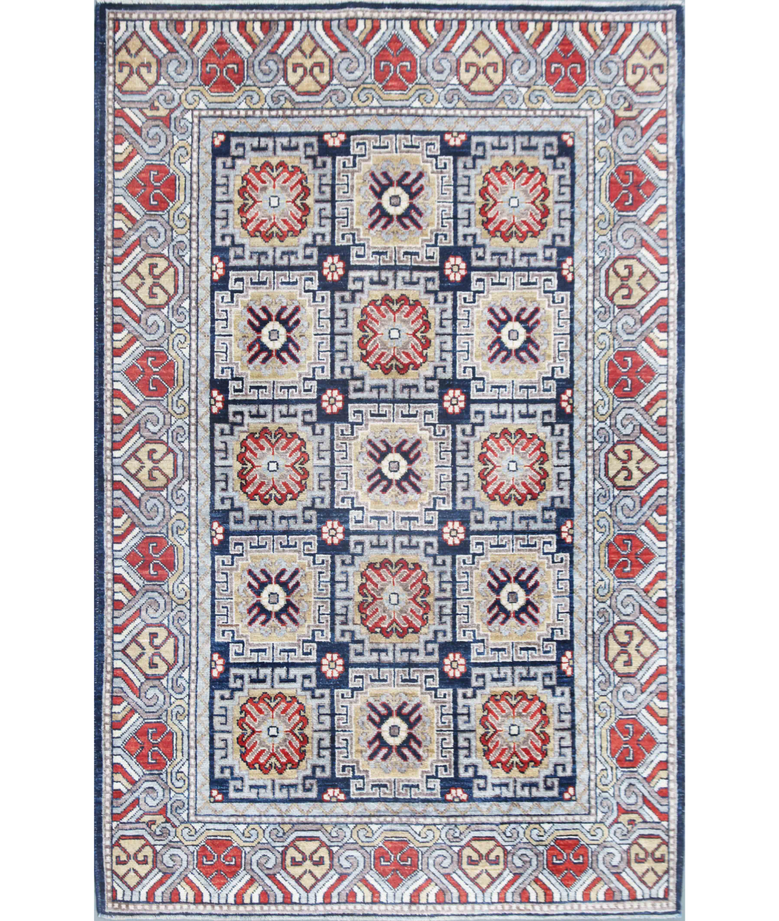 Hand Knotted Khotan Wool Rug 4' 11" X 7' 2" 4' 11" X 7' 2" (150 X 219) / Blue / Ivory