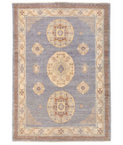 Hand Knotted Khotan Wool Rug - 4'7'' x 6'5'' 4' 7" X 6' 5" ( 140 X 196 ) / Grey / Ivory