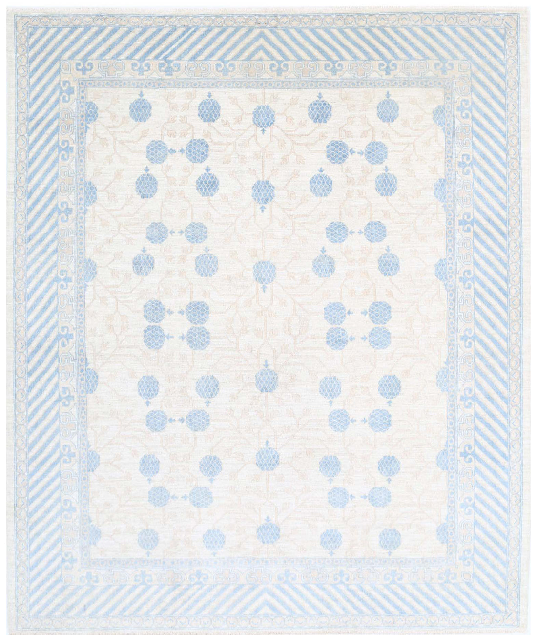 Khotan 8'2'' X 9'6'' Hand-Knotted Wool Rug 8'2'' x 9'6'' (245 X 285) / Ivory / Blue