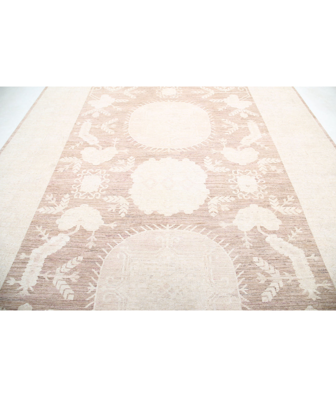 Khotan 9'11'' X 13'7'' Hand-Knotted Wool Rug 9'11'' x 13'7'' (298 X 408) / Brown / Ivory