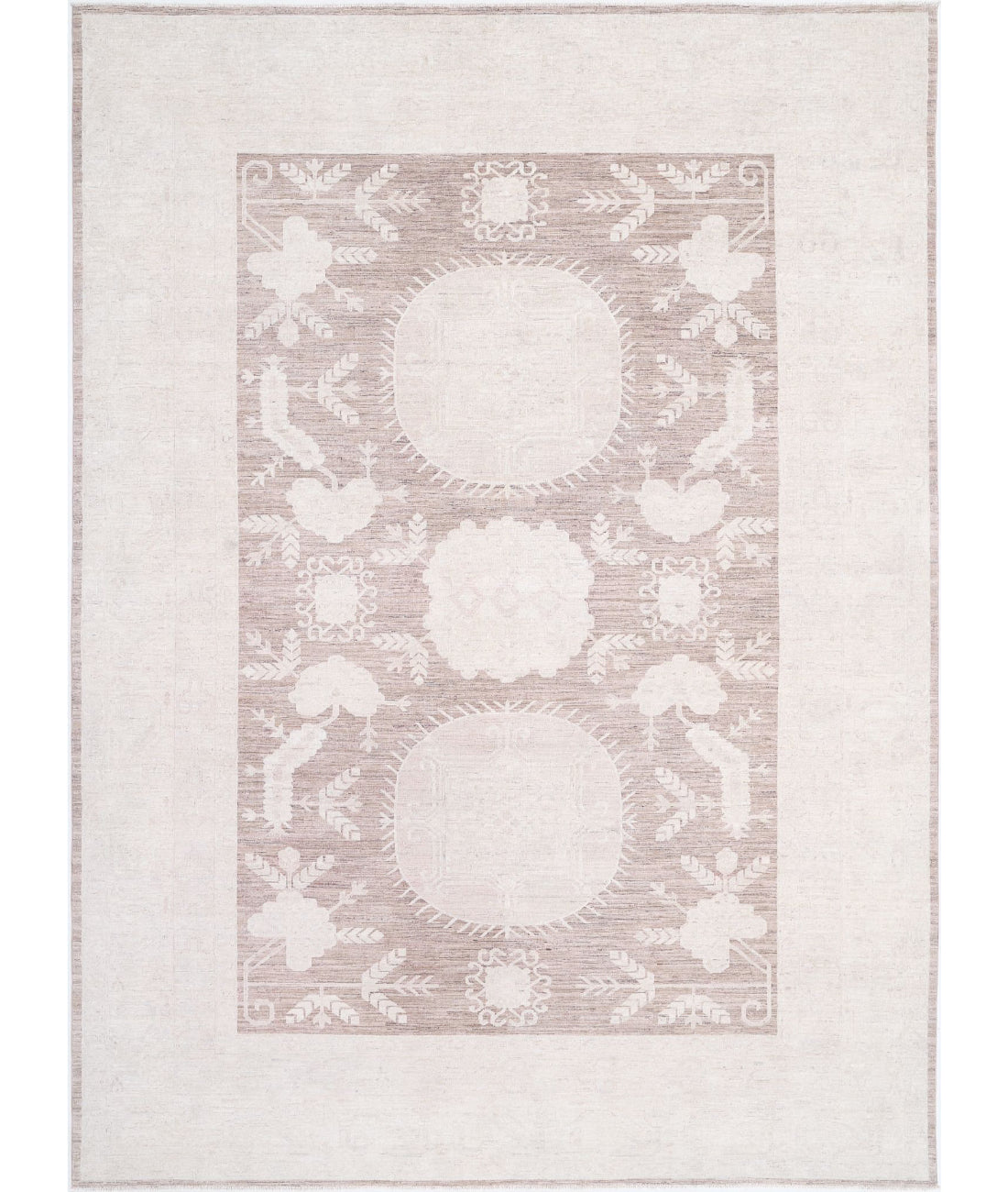 Khotan 9'11'' X 13'7'' Hand-Knotted Wool Rug 9'11'' x 13'7'' (298 X 408) / Brown / Ivory