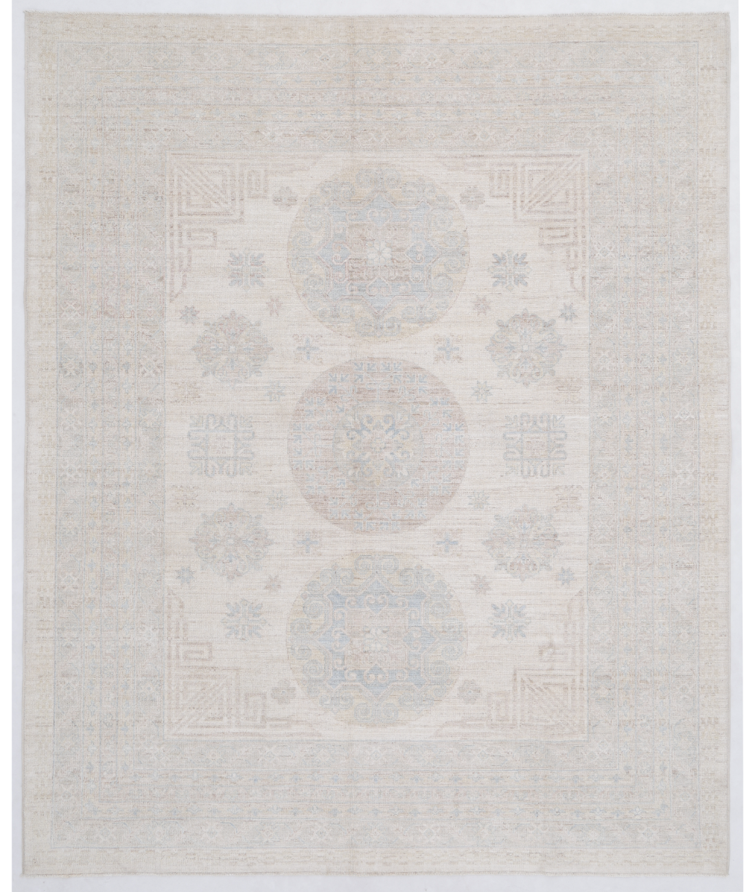 Hand Knotted Khotan Wool Rug 8' 1" X 9' 10" 8' 1" X 9' 10" (246 X 300) / Ivory / Grey