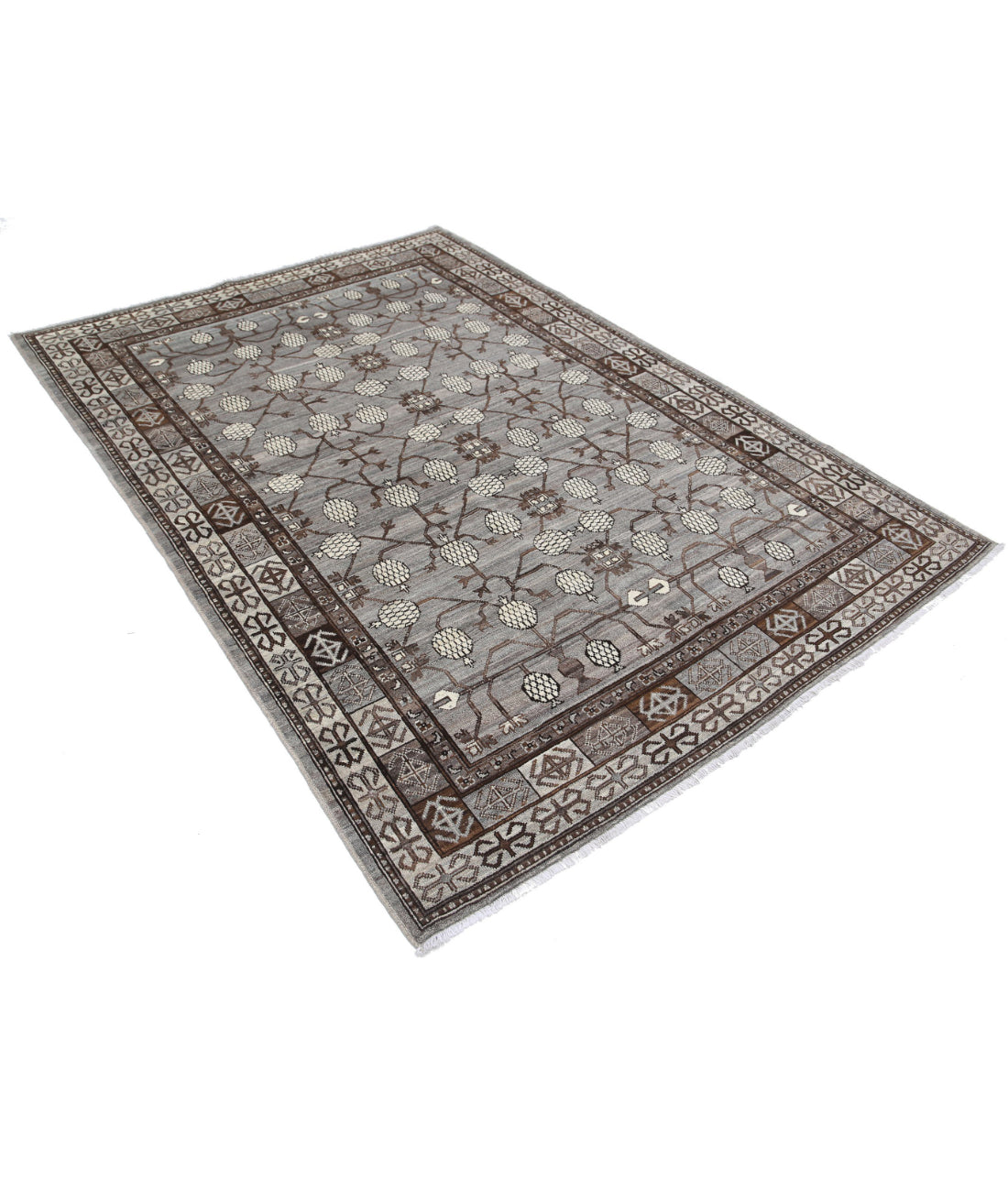 Khotan 5'6'' X 7'7'' Hand-Knotted Wool Rug 5'6'' x 7'7'' (165 X 228) / Grey / Ivory