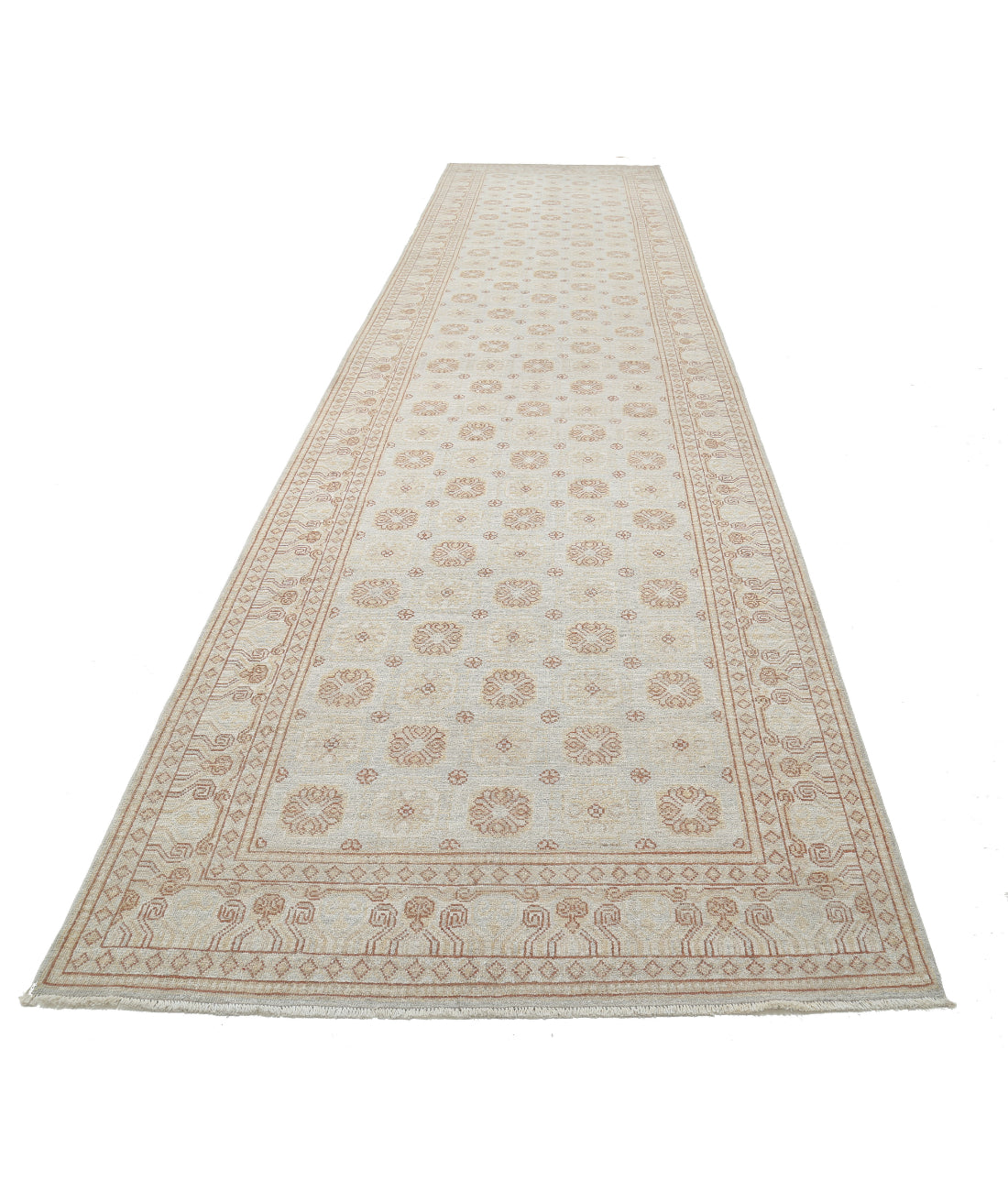 Khotan 4'10'' X 20'4'' Hand-Knotted Wool Rug 4'10'' x 20'4'' (145 X 610) / Grey / Ivory