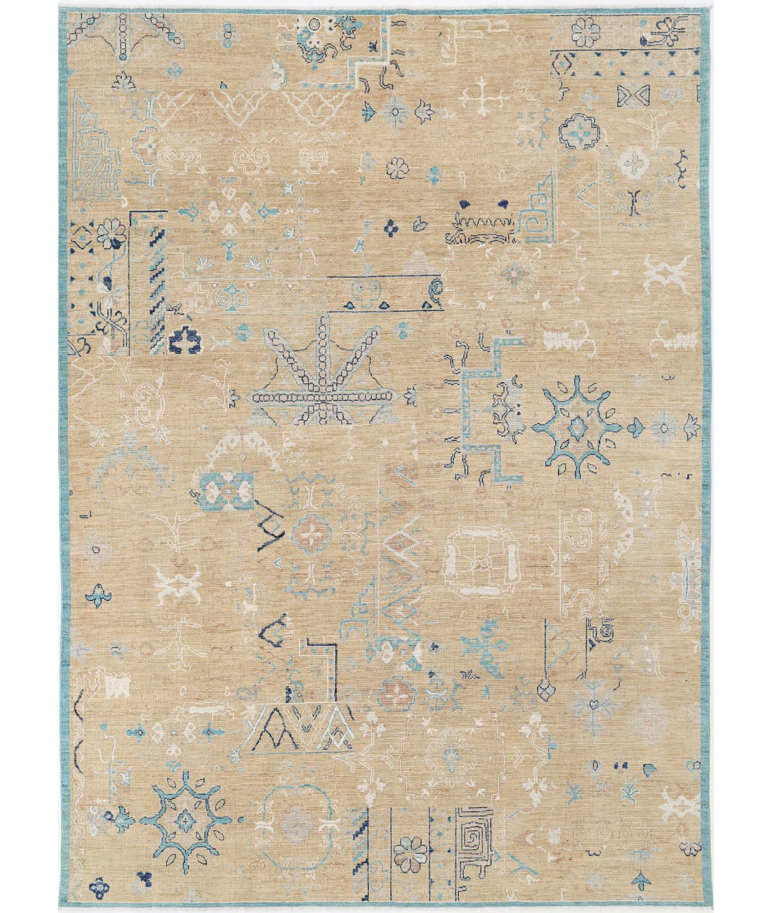 Khotan 8'10'' X 12'6'' Hand-Knotted Wool Rug 8'10'' x 12'6'' (265 X 375) / Gold / Blue